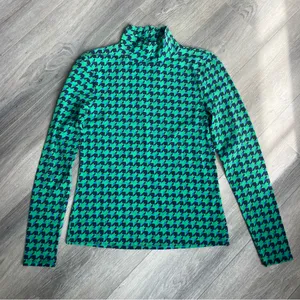 Maeve by Anthropologie Women’s Green & Navy Houndstooth Mock Neck Top Medium thumbnail 1