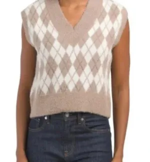 NWT William Rast Tan Argyle Sweater Vest Medium thumbnail 2