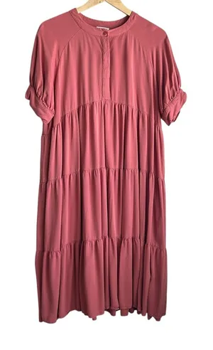 Wonderly‎ Women Cottagecore Boho Tiered Midi Dress PL Rose Puff Sleeve Prairie thumbnail 1