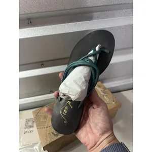 Free People Black Teal‎ Leather Strappy Thong Sandals Size 38 EU/8 Made in India thumbnail 5