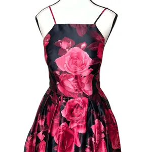 Betsy & Adam Floral Rose Satin Gown Black Red Lace Up A-Line Prom Formal Size 8 thumbnail 4
