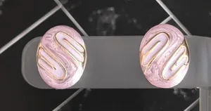 Vintage Stud Earrings Light Purple/Lilac & Gold Tone Oval thumbnail 1