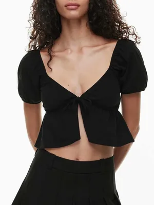 Aritzia Sunday Best Kaia Black Puff Sleeve Cropped Blouse Women’s Size Medium thumbnail 1