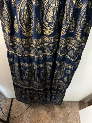 Me 2 Magic Navy Gold Sequin Paisley Smocked Boho Festival Maxi Dress thumbnail 5