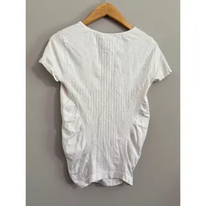 ATHLETA White V Neck‎ Short Sleeve Seamless Knit Athletic Top Women Size S thumbnail 3