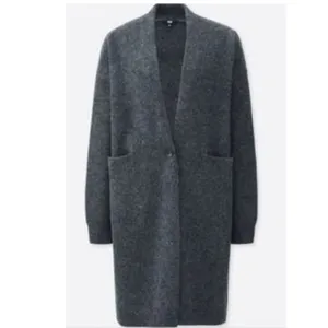 Uniqlo 100% Wool Knit Oversized Long Cardigan Charcoal Gray Sz Small Cabin Core thumbnail 11