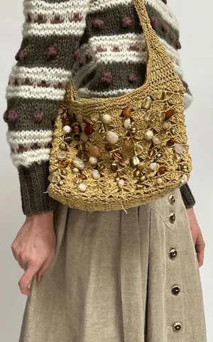 Capelli of New York Beige Crochet Shoulder Bag thumbnail 1