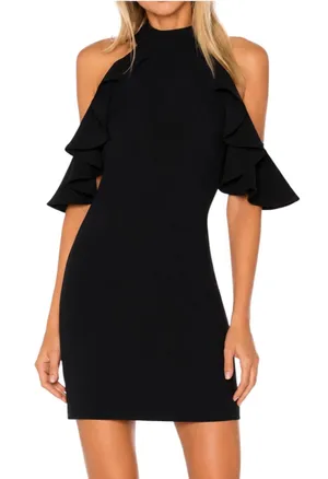 NWT Amanda Uprichard Haven Open Shoulder Ruffle Dress In Black Size S thumbnail 1