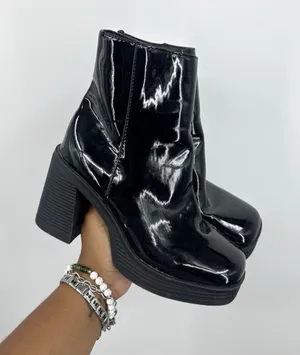 Rogue Vintage Y2K Black Patent Leather Chunky Heel Boots Size 7 Goth Grunge thumbnail 1