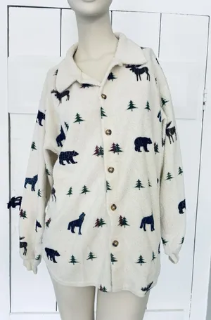Vtg Artisans Sunschein Designs Winter Rabbits Snow Nature AOP Sweatshirt Size M thumbnail 1