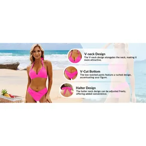 Yonique Navy Blue MEDIUM Two Piece Bathing Suits Push Up Bikini Halter Swimsuit thumbnail 8