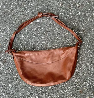 Ashwood Brown Pebbled Leather Crescent Hobo Shoulder Bag Cognac Gold Hardware thumbnail 1