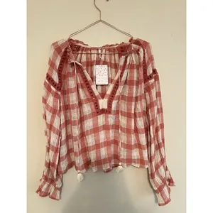 Free People Boho Fall‎ Plaid Honey Grove Top Size Small thumbnail 6