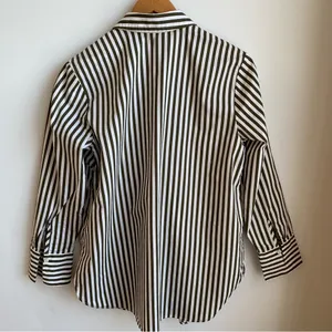 Talbots 100% Cotton Tunic Length Poplin Striped Collared Button Down Shirt M thumbnail 2