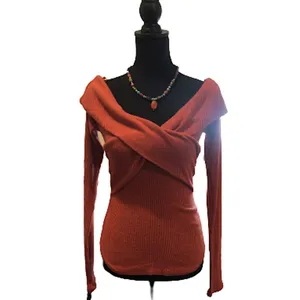 FREE PEOPLE Marley Off The Shoulder Cross Over Long Sleeve Ribbed Knit Sz Small thumbnail 8
