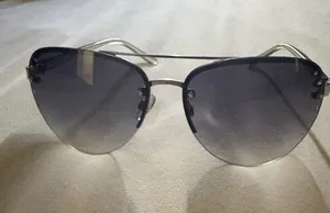 Women’s Diamond Stud Silver Metal Aviator Sunglasses Gradient Gray Lightweight Purple thumbnail 1