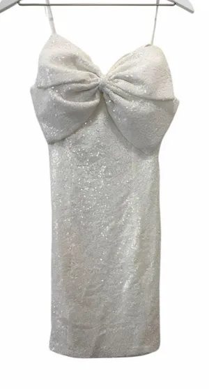 Mainstrip White Sequin Strapless Bow Front Mini Dress Size Medium thumbnail 1