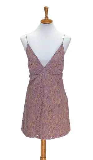 Free People Womens Dangerous Love Deep V Lace Mini Dress Purple Size 12 NEW Boho thumbnail 3