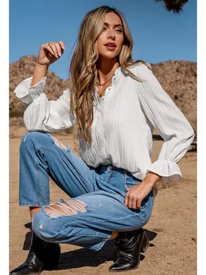 NWT Cupshe White Lace Blouson Sleeve Ruff Cuff Top - Size: Small thumbnail 8