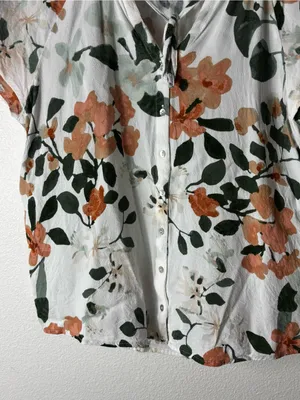 Lovestitch Floral Tie Neck Button Front Blouse Flutter Sleeve L thumbnail 3