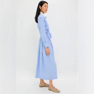 Tuckernuck Cornflower Blue Stripe Tie Front Collared long sleeve Dress NEW thumbnail 5