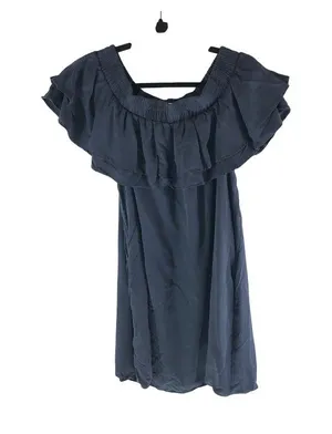 Do+Be Navy Blue Off-Shoulder Ruffle Mini Dress Tencel Size L thumbnail 1