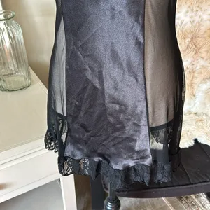 Dolls Kill Black satin sheer mesh ruffle sexy goth vamp maid nighty slip mini dress M​​​​​ thumbnail 4