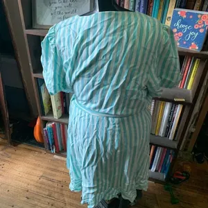 Draper James RSVP mint green & white striped ruffle XL wrap dress thumbnail 3