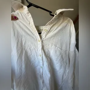 Free People Over Size Button Down Shirt Flannel Blouse Cotton White Cream Size M thumbnail 16