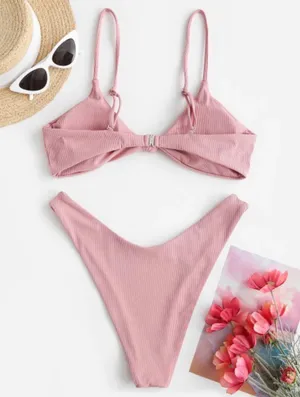 Zaful Ribbed Knot Brazilian Bikini thumbnail 2