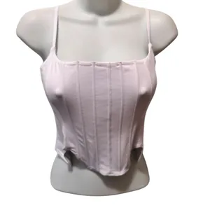 ReoRia Sexy Square Neck Trendy White Clean Girl Corset Crop Top Sz L thumbnail 9