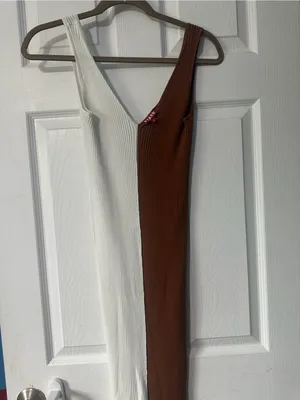 Staud Dana Colorblock Midi Sheath Dress in White and Brown thumbnail 5