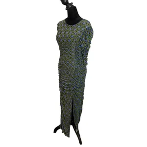 Free People Briella Ruched Midi Dress Size M Green Mesh Floral Split Bodycon thumbnail 8