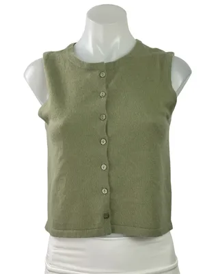 House of Harlow 1960 Green 100% Cashmere Button Up Tank Crop Cardigan Sweater XS thumbnail 1