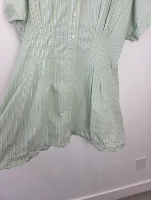 100% Cotton Lime Pastel Green Striped Shirt Dress Academia Preppy Plus Size XXL thumbnail 6
