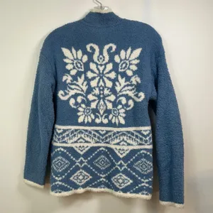 Berkley Jensen Blue White Nordic Floral Fleece Quarter Zip Pullover Small thumbnail 2