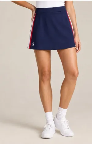 Polo Ralph Lauren Performance Tennis Skort Navy Red White Stripe Logo Size L thumbnail 1