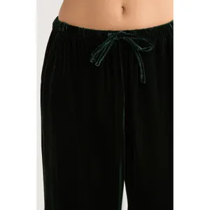 Marine Layer Bella Velvet Pants Slouchy Wide Leg Women Medium Green Drawstring thumbnail 4