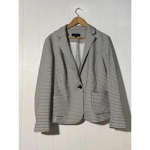 Talbots Blazer Womens XL Black White Checkered Career Jacket Lined thumbnail 2