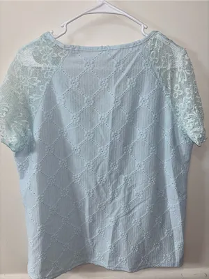 SHEIN Pale Blue Lace V-Neck Blouse thumbnail 2
