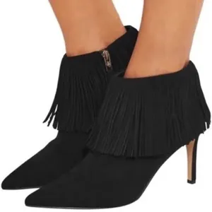 Sam Edelman Ankle Boots Women's Suede Fringe Pointed Stiletto Western Black Sz 7 thumbnail 1