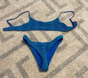 Triangl Bikini Set Swimsuit: knitted blue xxs bottoms and top thumbnail 1