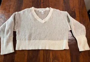 Altar'd State Women Small V-Neck Ribbed Cropped Sweater Tan Cream S0376K935JI thumbnail 1