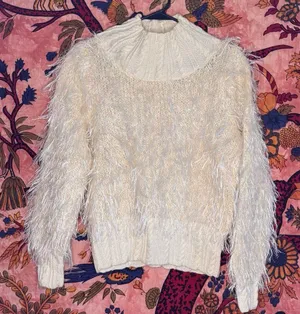 Fluffy, Sparkly, Vintage Cream Mohair Knit Sweater thumbnail 1