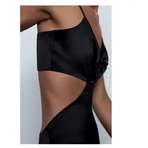 Zara Women Mini Dress S Black Satin Cut-Out Ring Detail Sleeveless Party thumbnail 2