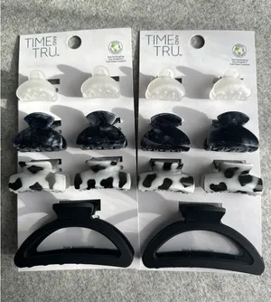 Time And‎ Tru Hair Claw Clip Lot of 2 Sets, 14 Total Black Clear White Lg Small thumbnail 1