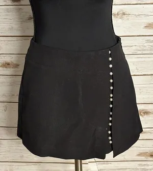 Zara Basic black pearl embellished wrap-style skort XS minimalist modern classic thumbnail 1
