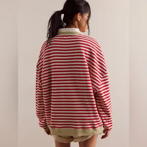 NEW! We The Classic Striped Oversized Crewneck Sweatshirt LARGE Red thumbnail 9