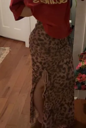 & Other Stories Leopard print maxi skirt with side slit and tie detail thumbnail 1