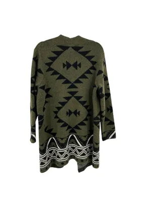 Frye The Cozy Cardigan Open Front Aztec Cardigan Sweater Large Olive Black thumbnail 7